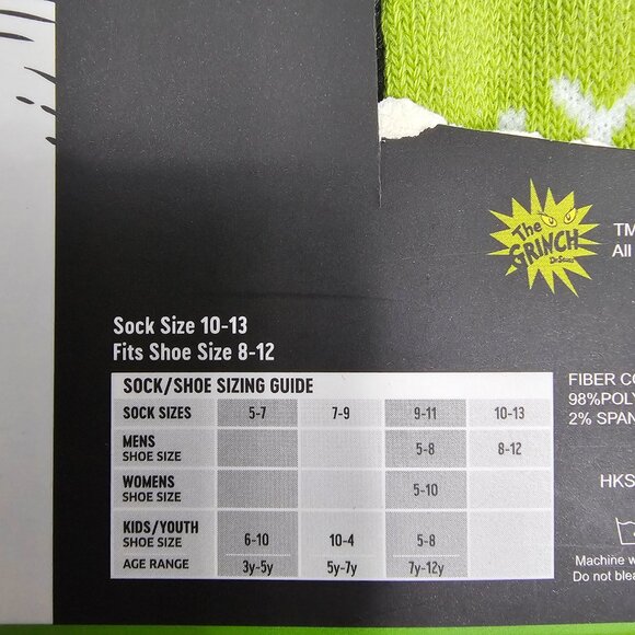 The Grinch Christmas Novelty Men's Crew Socks 5 Pack Size 10-13 NIP Read - Picture 9 of 9